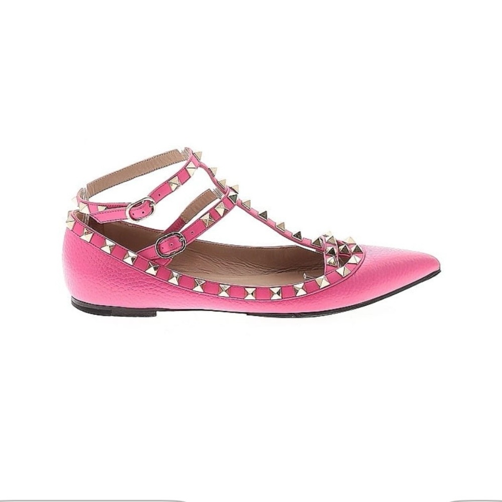 Valentino Vibrant All Pink Leather Rockstud Flats EU 37